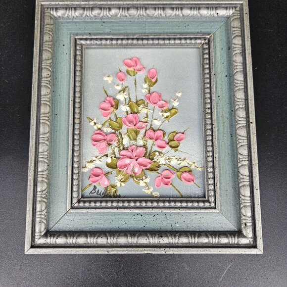 Vintage Budnik Floral Oil Painting Pink Flowers Original Signed Framed Art 7x8in - Picture 8 of 11